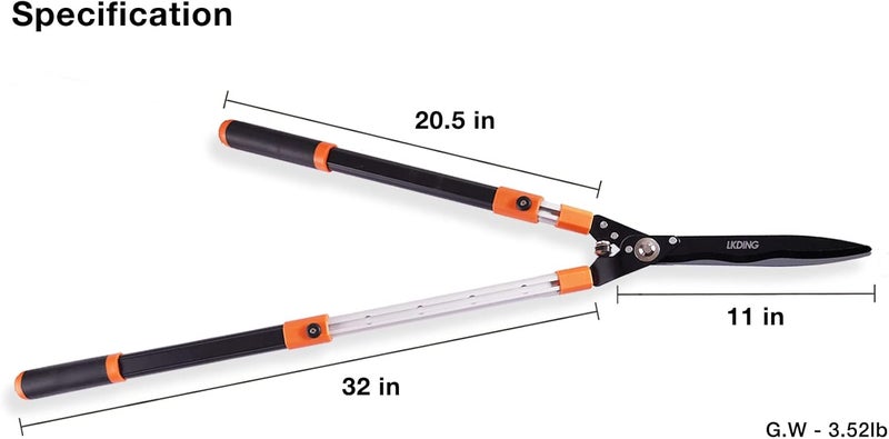 LKDING Hedge Shears Heavy Duty 32.5"-43" Extendable Handle Professional Garden Clippers Pruning Scissors Trimmer Yard Landscaping Tool - Image 2